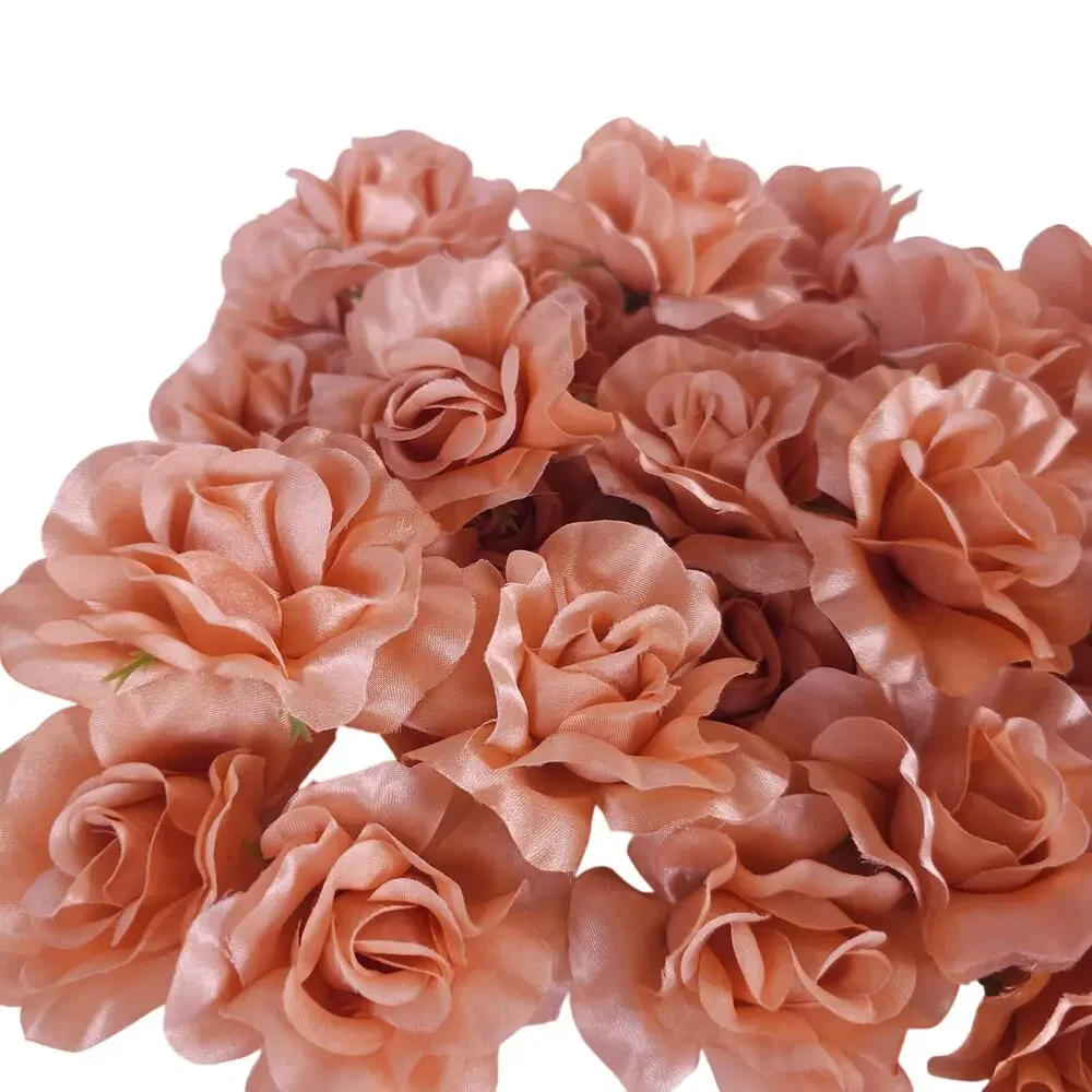 50 Peach Orange Satin Rose Heads Stemless Wedding Floral Craft DIY 2.5in Flowers